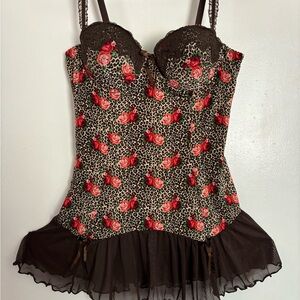 Red and Brown babydoll top with Ruffle Trim